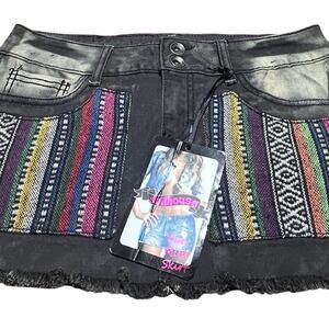 Dollhouse Multicolor Black Denim Mini Skirt